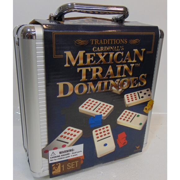 Mexican Train Dominoes Set Tile Board Game in Aluminum Carry Case Games Trains
